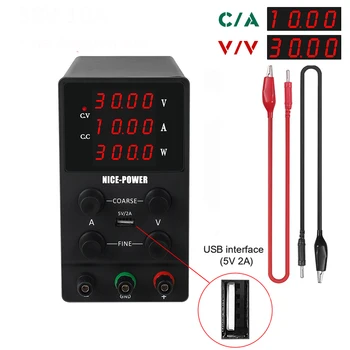 

NICE-POWER Fine Adjustment DC Adjustable Power Supply 30 V 10A Lab SwitchingPower Source Voltage And Current Regulator 110V 220V