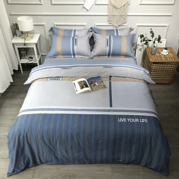 

2020 New Checker Design Cotton Sanding Fabric Bedding Set Quilt Cover Queen Size King Size Duvet Cover Set