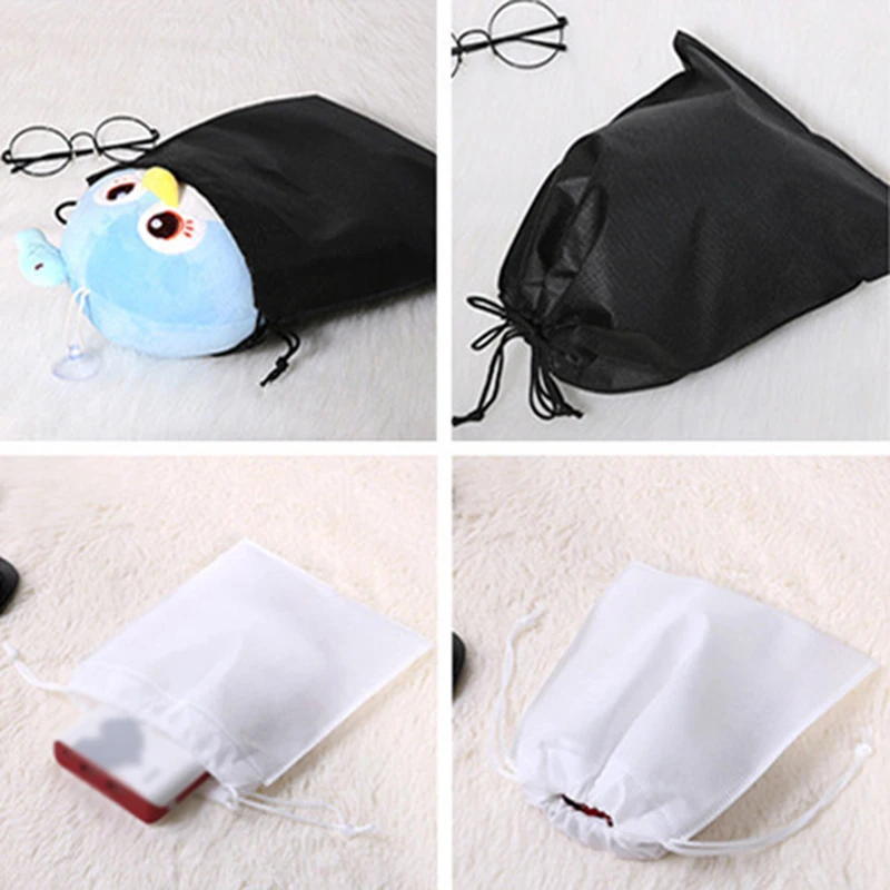 Hot Non-woven Fabrics Drawstring Bag Draw Pocket Shoes Travel Portable Pouch Bag Organizer Portable Black White Draw Pocket NEW