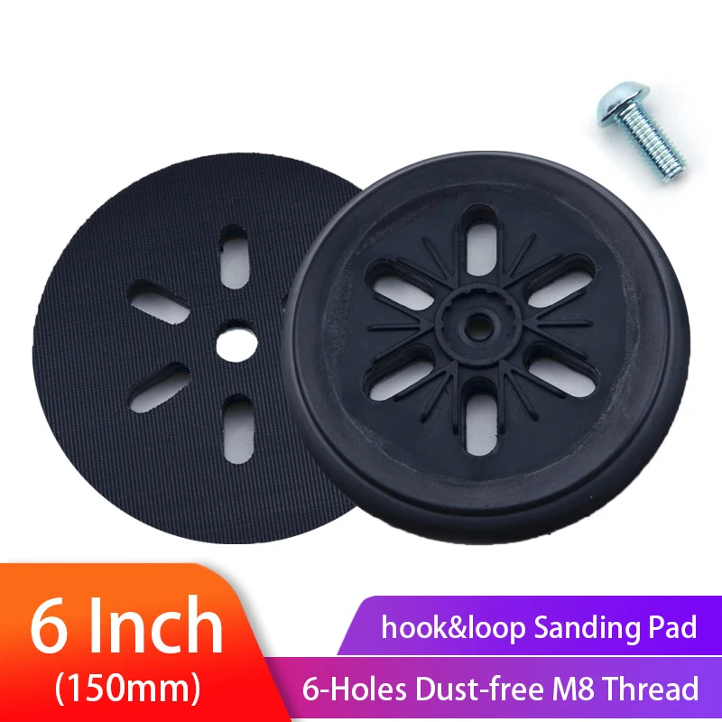 

6 Inch(150mm) 6-Hole Back-up Sanding Pad Dust-free M8 Thread Backing pad for 6" Hook&Loop Sanding Discs Power Tools Accessories