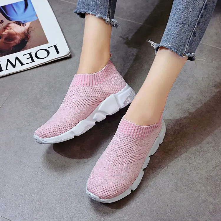 2021women Shoes Plus Size Sneakers Low Gym Shoes Slip On Vulcanize Shoes Casual Sock Shoes White Sneakers Fem - Flats - AliExpress