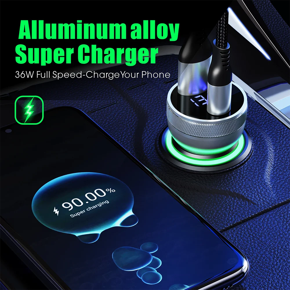 Vothoon USB Car Charger Quick Charge 3.0 Fast Charging Charger for iPhone 13 Samsung Huawei Type C QC PD Mobile Phone
