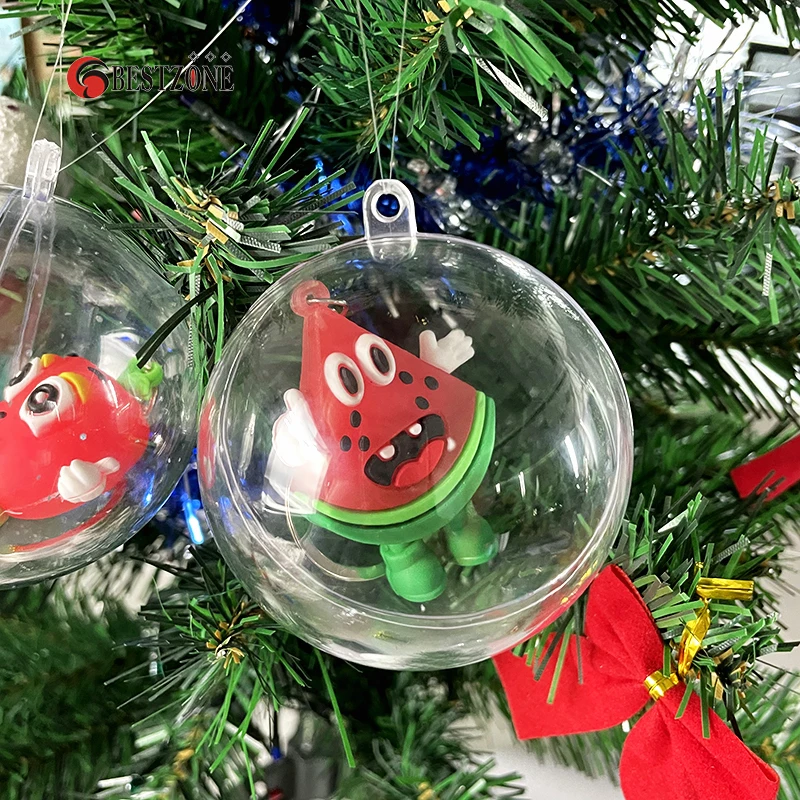 

5Pcs 70MM Transparent Christmas Hanging Balls Plastic Ornament Home Party Wedding Xmas Tree Supplies Decoration With Rubber Toys