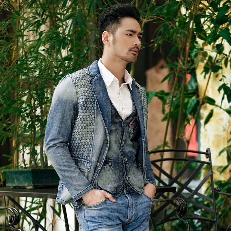 

High Street Fashion Mens Jackets Jeans Coats Plus Size European Designer Brand Mens Denim Suit Dress Jackets Overcoat XXXL A213