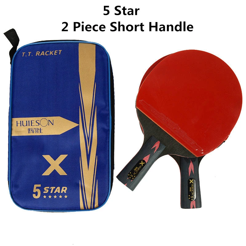Huieson, 5 звезд, ракетка для настольного тенниса, короткая, длинная ручка, углеродное лезвие, резина, двойное лицо, прыщи-в пинг ракетки для понга с чехлом - Цвет: 5 Star 2 Short