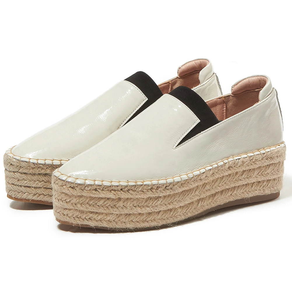

SARAIRIS Female Brand Design Straw Soles Flats Casual High Platform Loafers Women Spring Fashion Patent Leather Shoes Woman