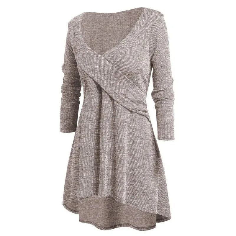 Spring Autumn Knitted A-line Dress Women Long Sleeve Mini Swing Dress Stetch Sexy V-neck Casual Dresses Vestidos Plus Size 5XL