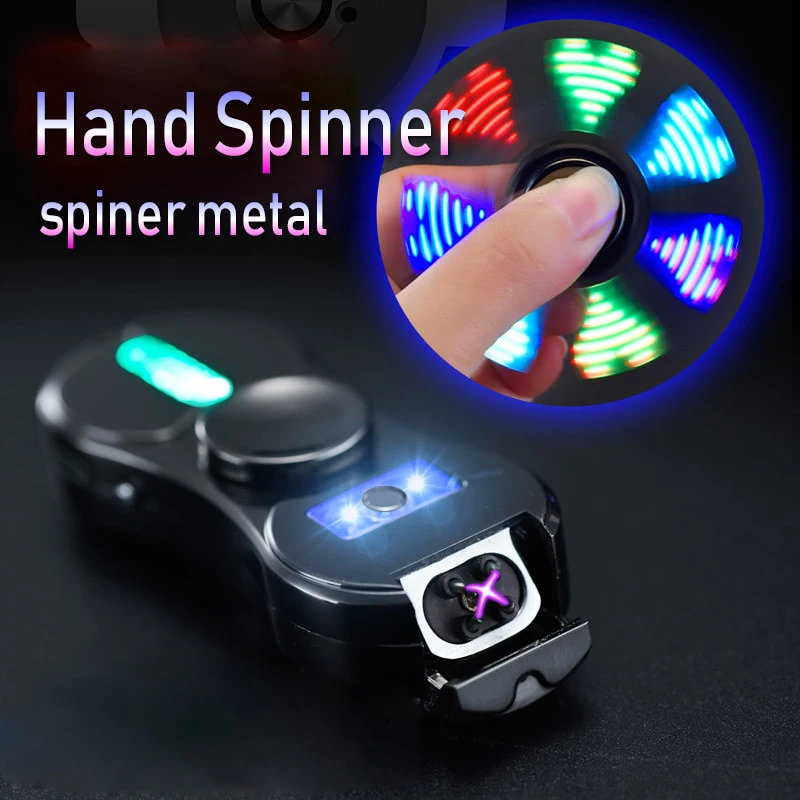 Fidget Spiner main Spinner haut fileurs Stress lumineux métal USB charge briquets doigt gyroscope adulte décompression jouets E