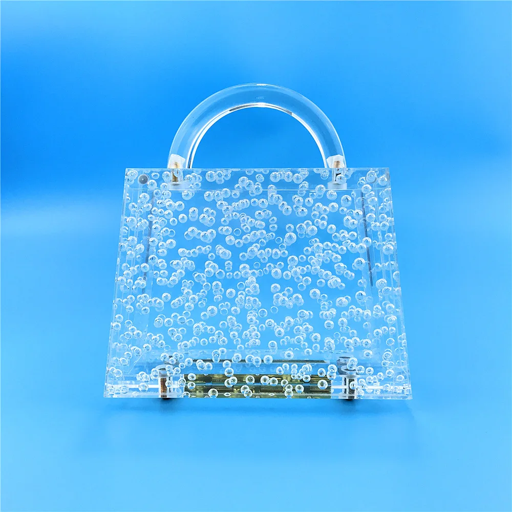 Acrylic Bubble Top Handle Clear Clutch Bag With Transparent Chain