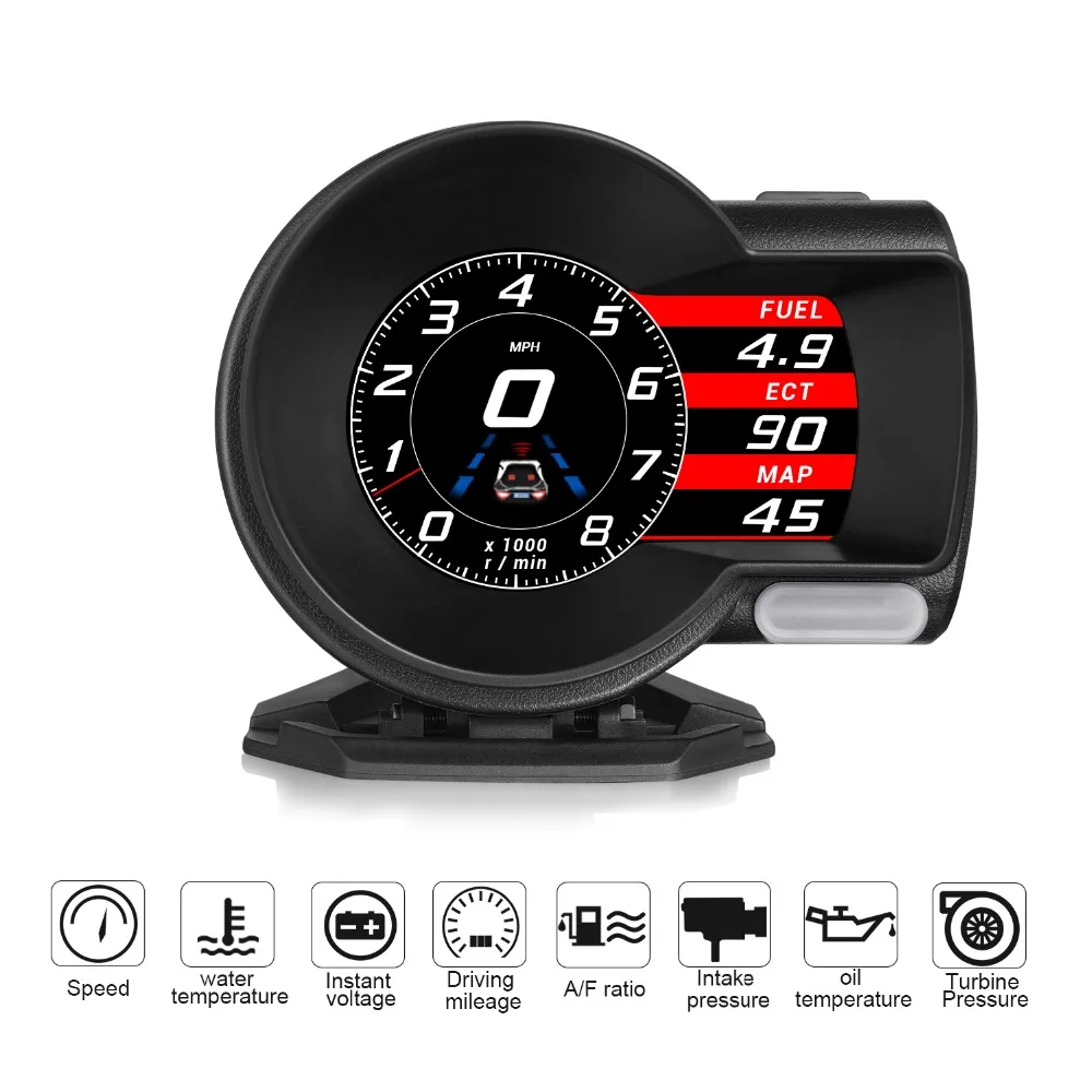 OBDHUD Car Electronics OBD2 Gauge - F8 Head-Up Display Turbine Pressure OBD Multifunctional LCD Instrument for Automobile