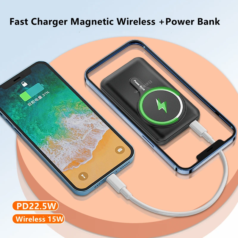 best portable charger for iphone 10000mAh 15W Power Bank Magnetic Wireless Fast Charger Powerbank Mobile Phone Battery For iPhone 12 13 Pro Max mi Xiaomi Samsung small power bank