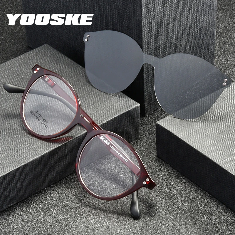 YOOSKE поляризационные солнцезащитные очки для мужчин и женщин магнетизм клип на очки TR90 круглые оптические очки ретро очки