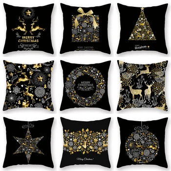 

Merry Christmas Black Cushion Cover Christmas Decorations for Home Natal Decor Xmas Party Christmas Elk Happy New Year 2020 2021
