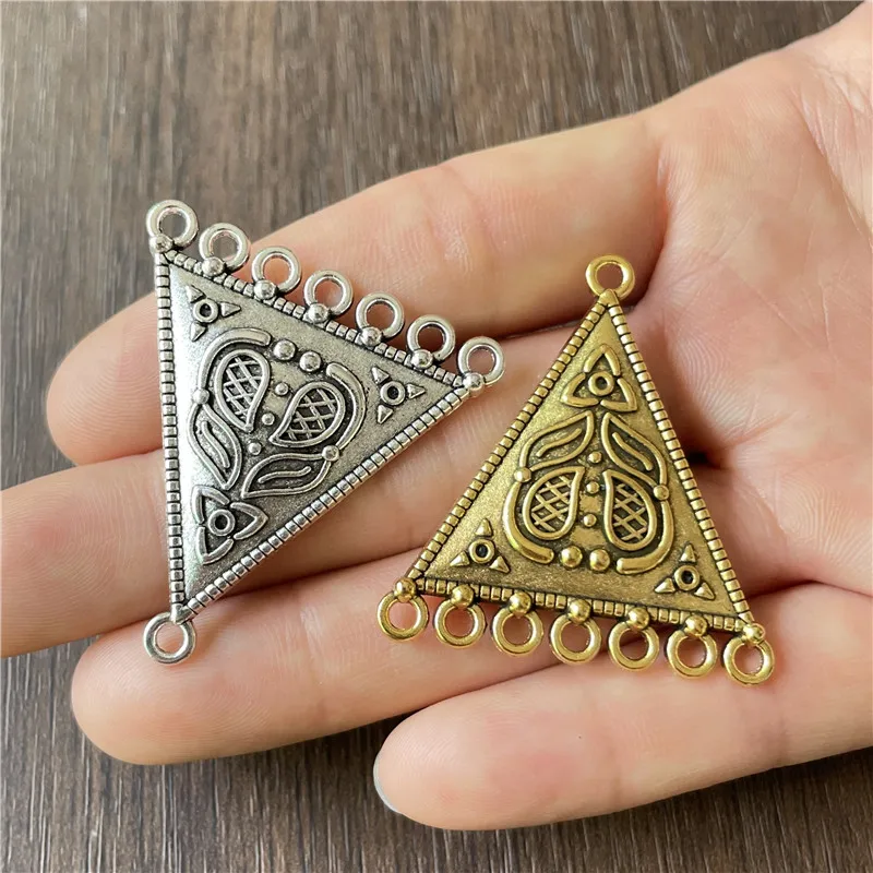 

10pcs 36*40mm metal triangle 7-hole ethnic style pendant DIY production sweater chain necklace connection accessories