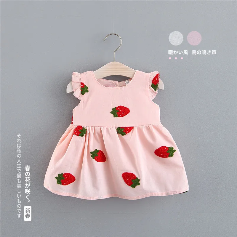 Красивое платье с цветочным рисунком для маленьких девочек летнее платье принцессы без рукавов с помпоном розового, желтого и красного цветов для маленьких девочек