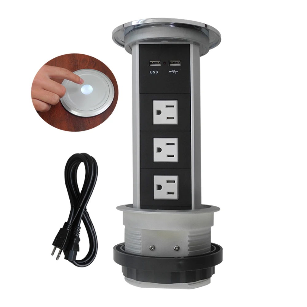 

One-key Intelligence Pop up Desktop Socket with 3 US Power and 2 USB Charger for Kitchen