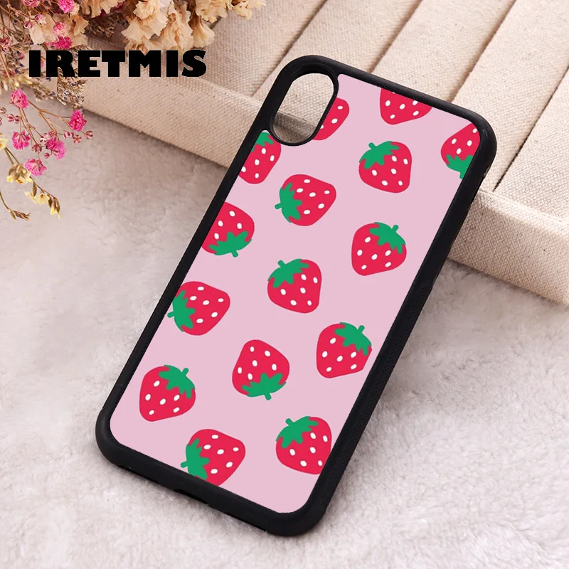 Iretmis 5 5S SE 2020 phone cover cases for iphone 6 6S 7 8 Plus X Xs Max XR 11 12 MINI Pro Soft Silicone Pink Strawberry Pattern 1