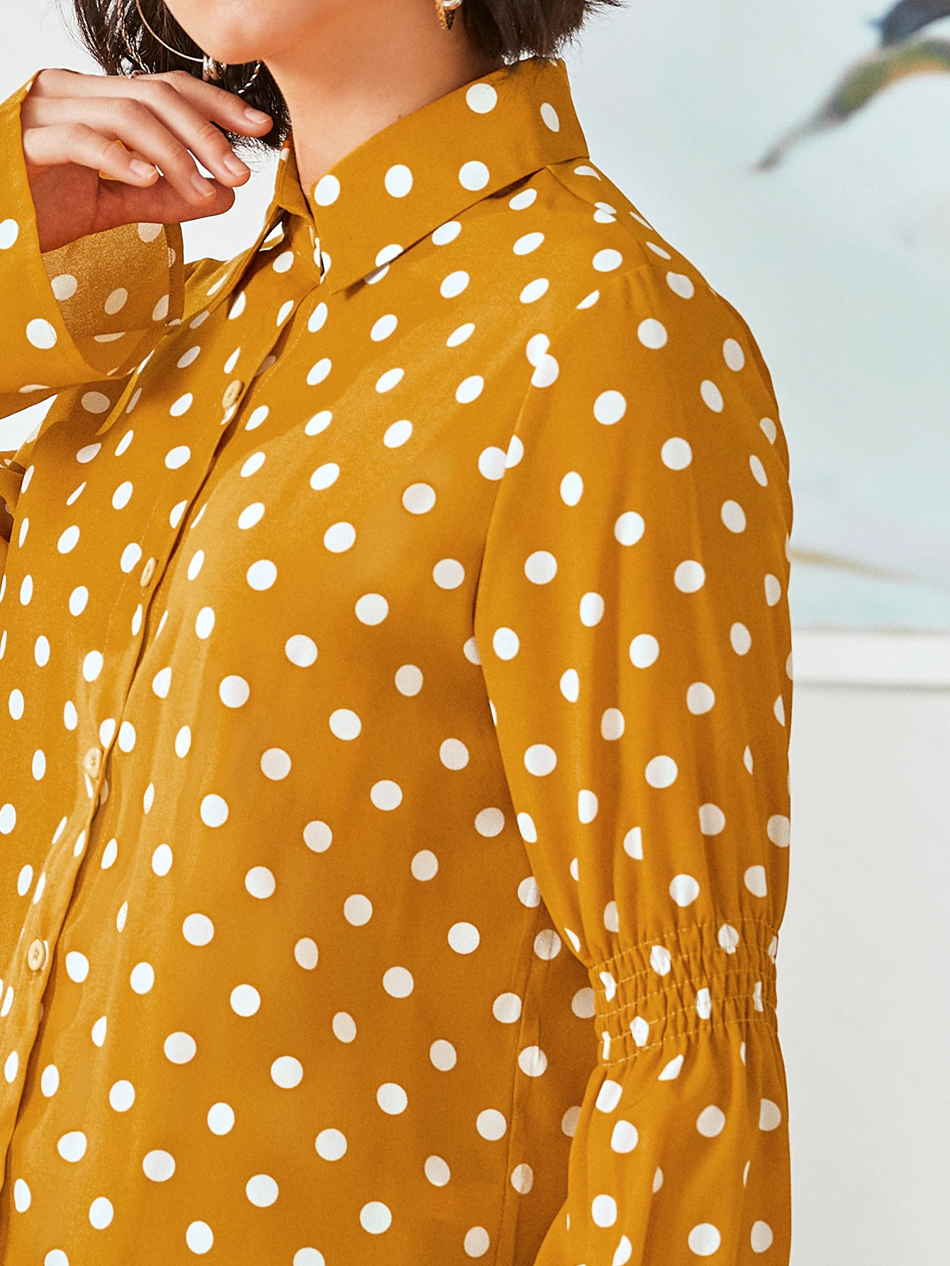 

Женская шифоновая рубашка в горошек, с длинным рукавом