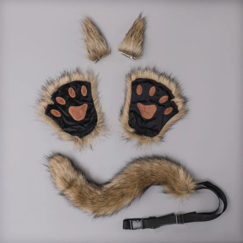 5 Pieces Animal Roleplay Furry Set Cat Ear Headwear Gloves Wolf Tail Anime Lolita Gothic Accessory for Costume Party |