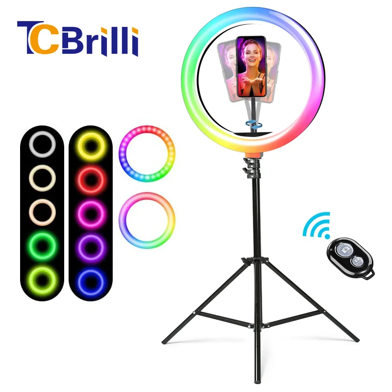 

10" RGB Ring Light with Stand LED Colorful Photography Lamp with Tripod Phone Holder Rainbow Fill Lighting for YouTube Live
