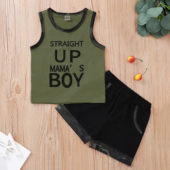 

Green Letter Camouflage Print Baby Boy Outfit Sleeveless Two Piece Set Summer Kids Clothes Boys ropa para bebe
