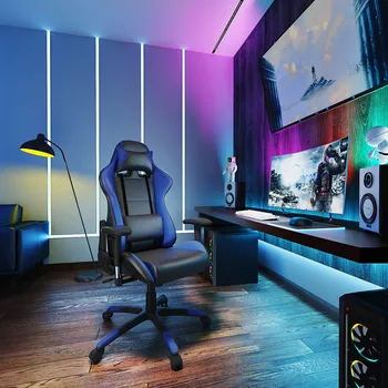 

High Back Synthetic Leather Gaming Chair Home-Office Computer Chair With Adjustable High Back Internet Chair Blue