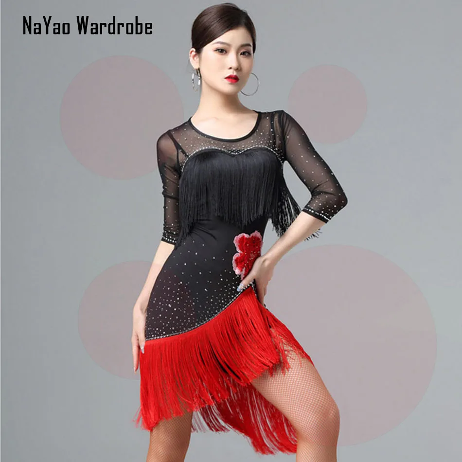 Vestito Da Ballo Latino Con Nappe E Paillettes - Body Senza Maniche, Per Salsa, Rumba, Jazz - Foto 11