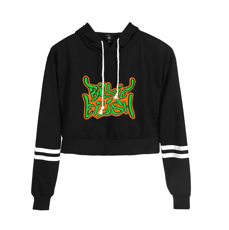 Новинка Billie Eilish толстовка с капюшоном женская укороченная Футболка Harajuku Сексуальная популярная одежда повседневные хлопковые пуловеры с длинным рукавом