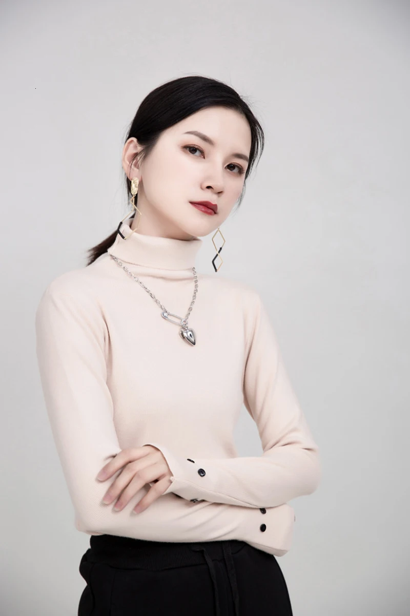 Женская Короткая синяя с золотым темпераментом футболка, новая водолазка с длинным рукавом, модная весенне-осенняя коллекция 1934