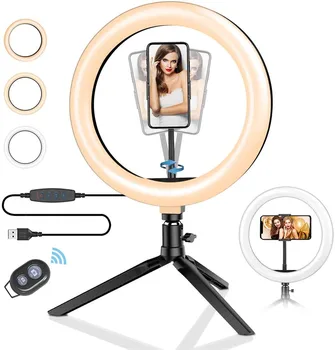 

10.2 Inch LED Ring Light Dimmable USB Selfie Filled Light 3 Modes and 11 Brightness Levels With Phone Holder and Tripod