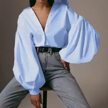 

2020 ZANZEA Elegant Women's Puff Sleeve Blouse Summer Shirts Button Work Blusas Female Solid Tops Plus Size Casual Tunic 3XL