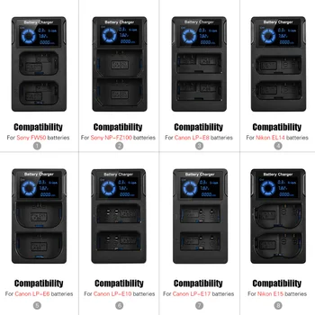 

NEW Portable Dual Slot USB Camera Battery Charger for Sony A6300 6500 A7M2 R2 with LCD Display Quick Camera Battery Charger