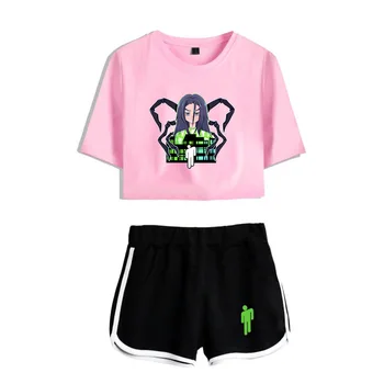

New Billie Eilish Summer Two Piece Set Women cotton Shorts and T-shirts Clothes hit hop 2 piece set women tracksuit 2020