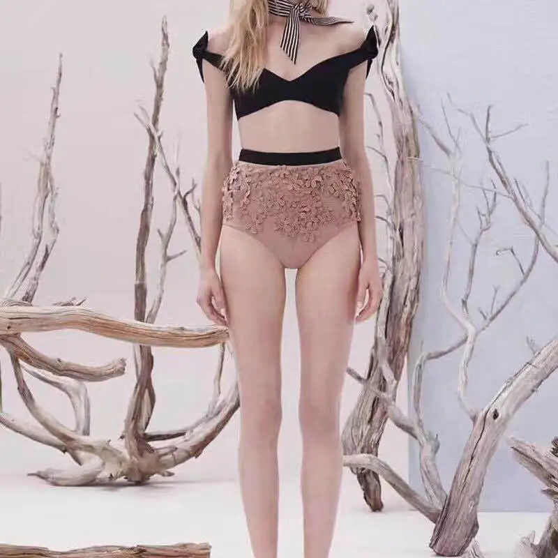 

Australia New Style Pink Flower Bikini Bow Push up High-waisted Two-piece Swimsuits Sexy Bikini Women's