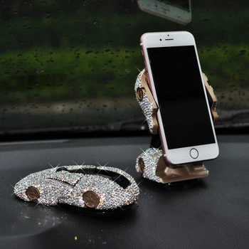 

Bling Bling Sportscar Shape Car Mobile Phone Holder with Crystals Dashboard Decoration Ornament GPS Stand for 4" to 6.5" Phone