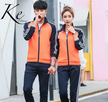 

KE Orange blue Spring autumn sportswear suit men women long sleeve two-piece size to 5XL sports set men sports set women