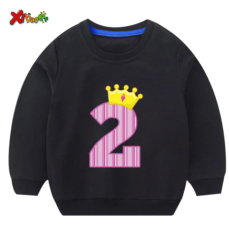 Футболка на день рождения для девочек от 2 до 4 лет; свитер для малышей; детские толстовки с героями мультфильмов; Классная осенняя одежда для маленьких детей; Милая одежда с длинными рукавами - Цвет: sweatshirt black