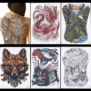 

1 Sheet Big Full Back Chest Tattoo Sticker Wolf Tiger Dragon Body Art Temporary Waterproof For Women Men Tattoo