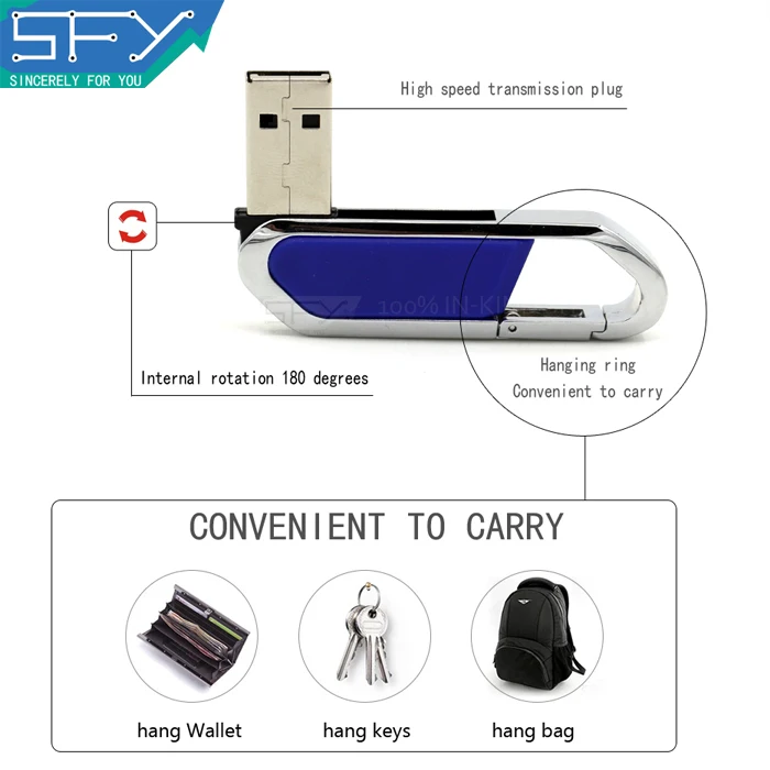USB флеш-накопитель BiyeTimi, высокоскоростная подвесная Пряжка, 8 г, 16 г, 32 г, 64 г, 128 г, флеш-накопитель для карабина, USB флешка, флешка для ПК
