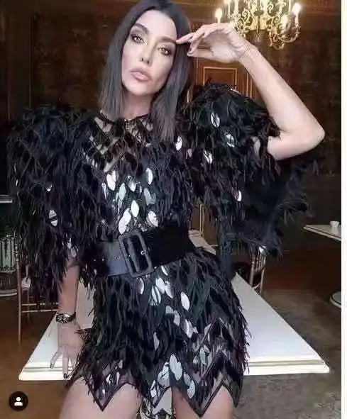 High Quality Black Sequined 2 Pieces Bodycon Rayon Bandage Dress Sexy Party Elegant | Женская одежда