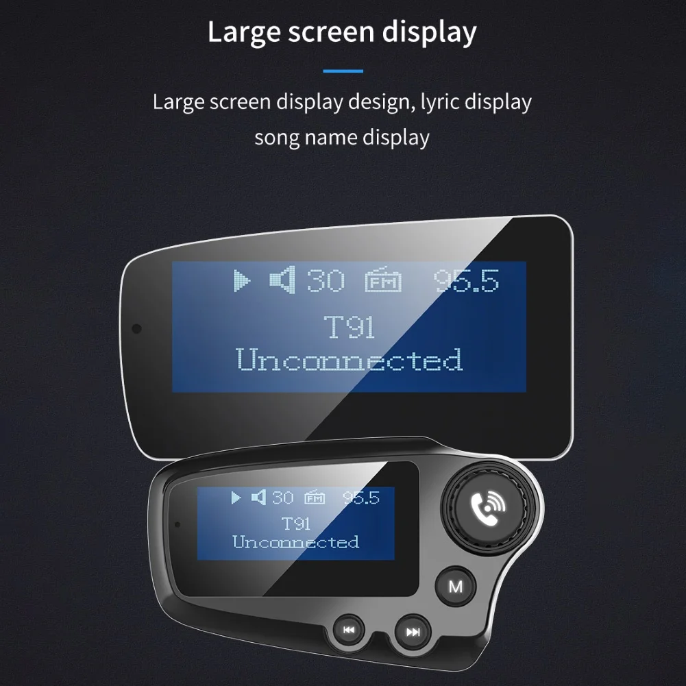 T91 большой экран Bluetooth громкой связи FM передатчик MP3 плеер QC3.0 USB зарядное устройство горячий Бутик