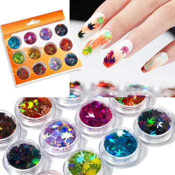 

12 Colors Nail Maples Leaf Decoration Sequins Multicolor Shiny DIY Nail Decors Set ZGOOD
