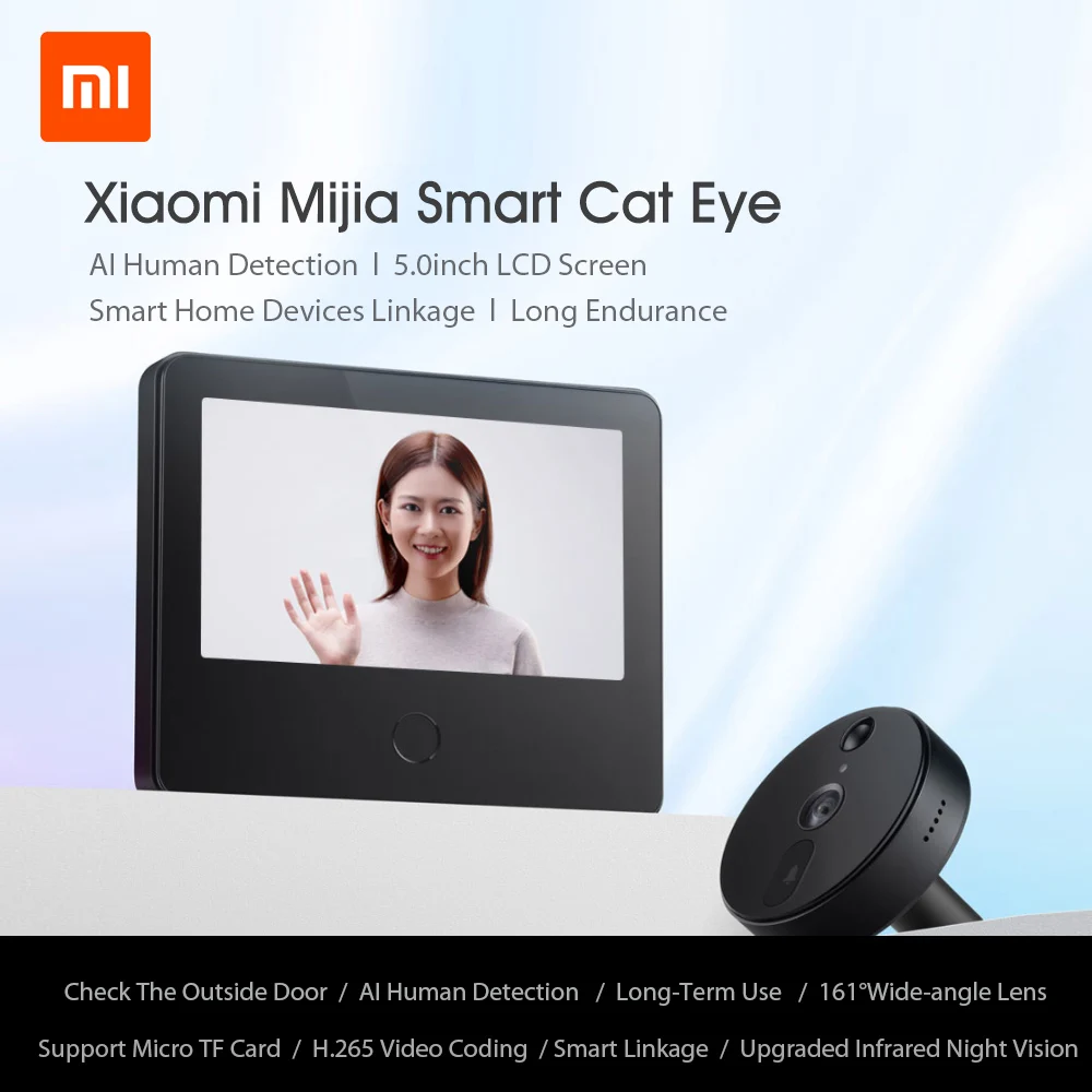 Беспроводной умный Видеозвонок Xiaomi Mijia кошачий глаз с HD камерой 161 ° и сенсорным IPS
