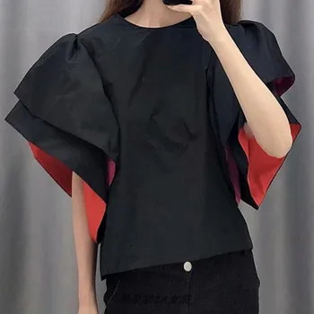 

Europe New Women's Shirts Summer 2020 Short Sleeve Cotton Ladies Blouses and Tops Round Collar Fashion Women Clothing