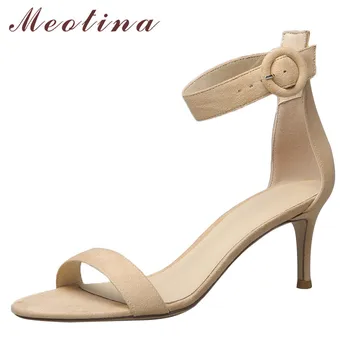 

Meotina Ankle Strap Women Shoes Super High Heel Sandals Buckle Stiletto Heels Footwear Lady Summer Sandals Female Apricot Black
