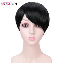 MUMUPI 8 дюймов Короткие парики Черный прямой синтетический парик с челки термостойкие афро волосы для женщин Одежда для косплея