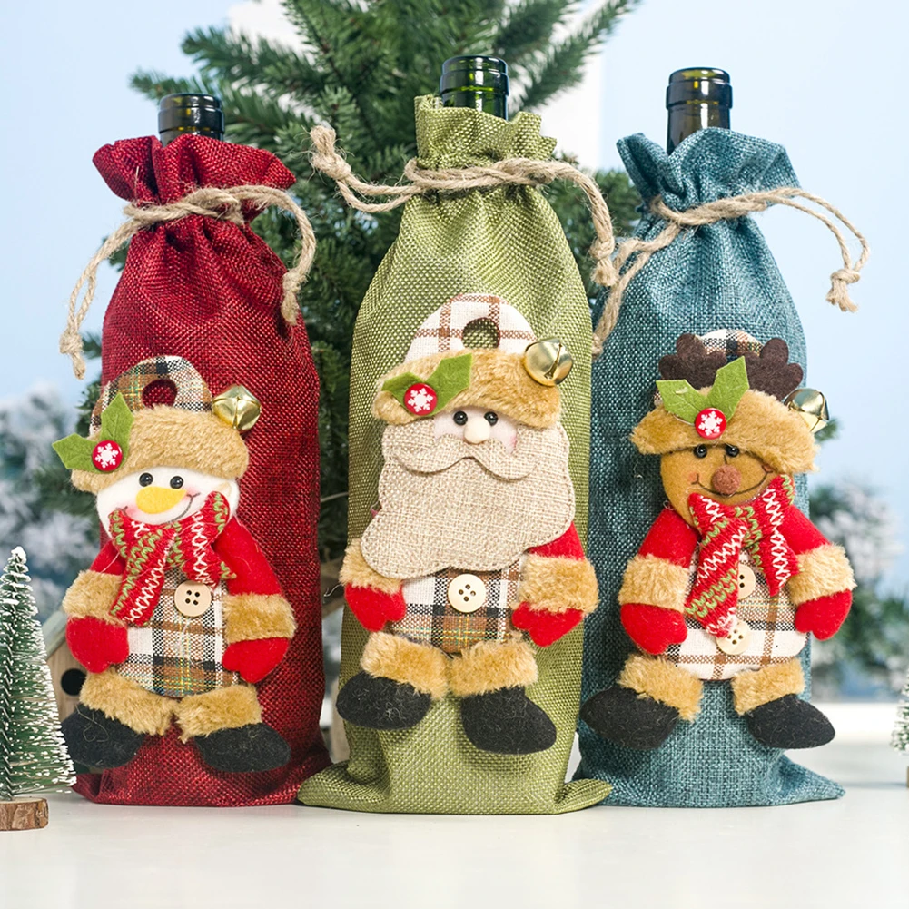 

Wine Bottle Cover Bags Santa Claus Snowman Designs Decoration Christmas Packaging Cover for Christmas Wine Gifts Decoration