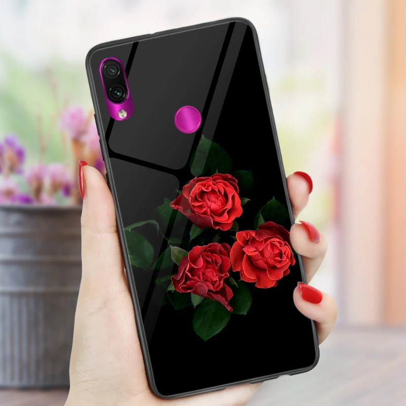 SDH Чехол с цветами для Xiao mi Red mi 7A Note 7, 8 T, 6, 5, K20 Pro, глянцевый Жесткий Чехол для бампера Xiaomi mi, 9 T, 9SE, красный чехол для mi 8, 5, 5 Plus, 6A - Цвет: SDH