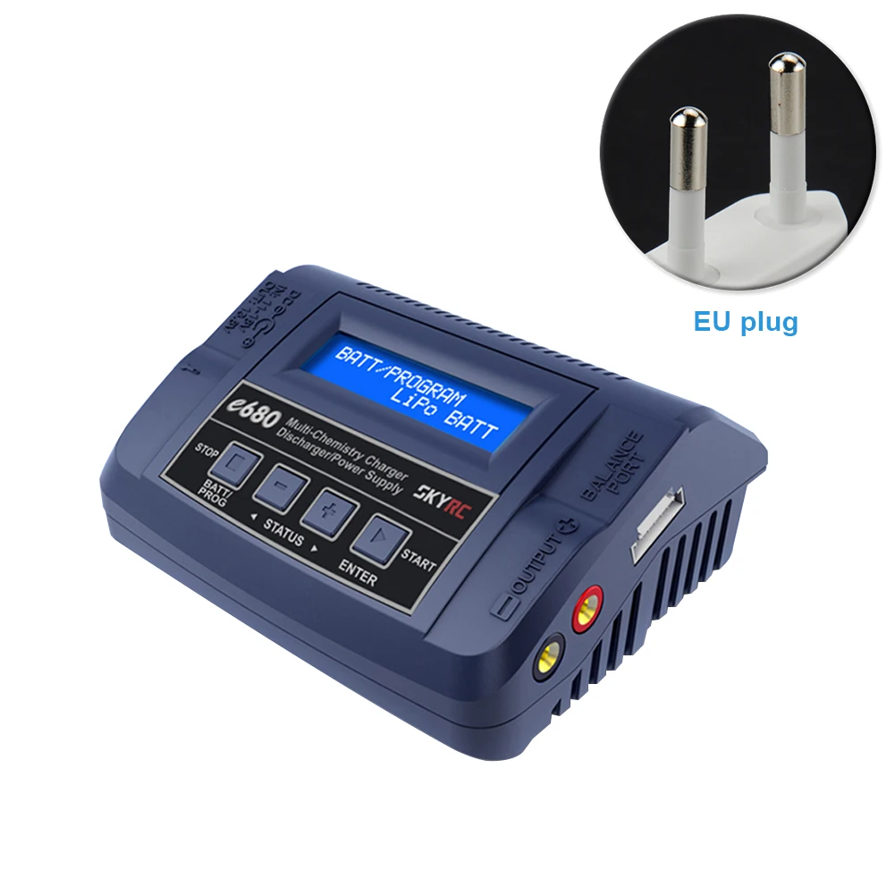 

E680 80W Smart Portable DC Power Supply 13.8V Tool Plug Battery Cooling Fan LCD Discharger Balance Charger Plastic Protection