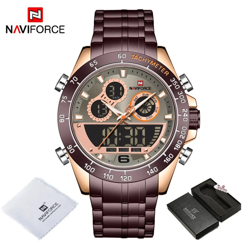 NAVIFORCE Men Military Luxury Watch Quartz Sport Casual Full Steel Wrist Watch Digital Analog Waterproof Clock Relogio Masculino 